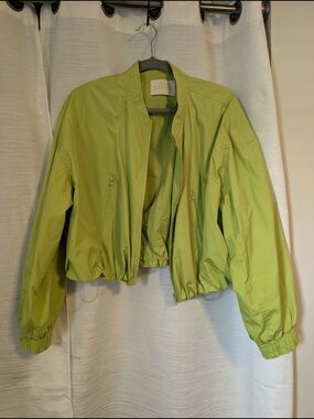 Ulla Johnson Lime Green Cropped Bomber Jacket